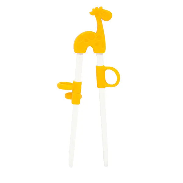 Marcus & Marcus Learning Chopsticks with yellow giraffe training grips; two white sticks aid babies learning self-feeding.
