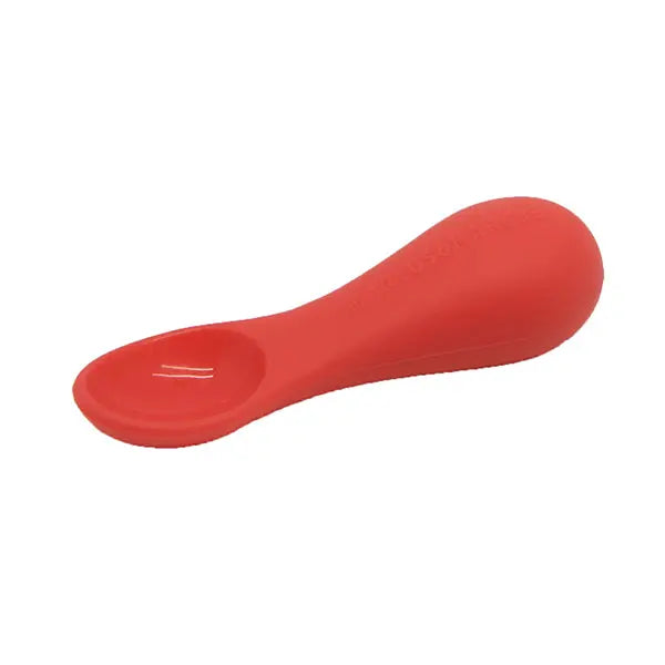 Marcus & Marcus Palm Grasp Self-Feeding Spoon, red silicone with palm-friendly grip.