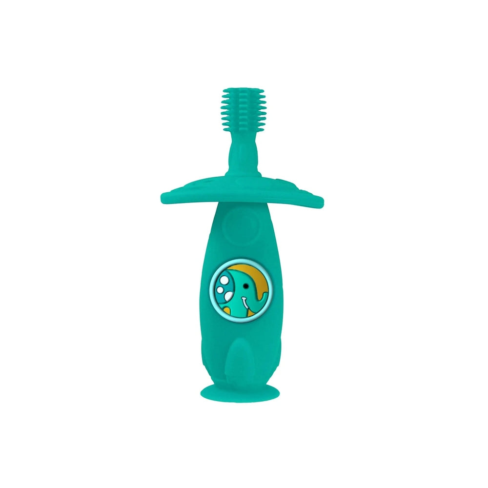 Marcus & Marcus Self Training 360 Toothbrush for toddlers, teal with elephant logo and 360° brush head.