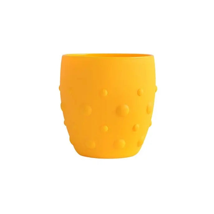 Marcus & Marcus Training Cup yellow silicone toddler cup with dotted texture standing upright