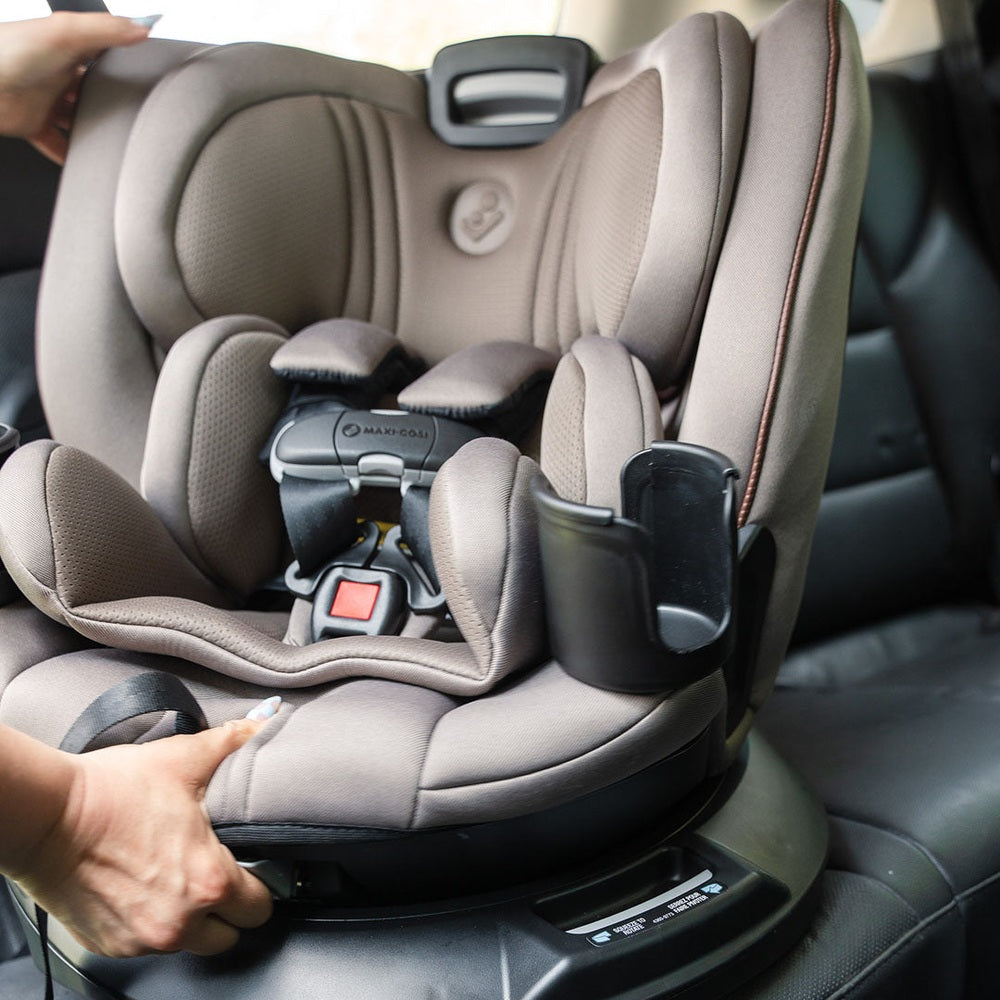 Maxi-Cosi Andi 360 rotating convertible car seat in gray fabric with cup holder