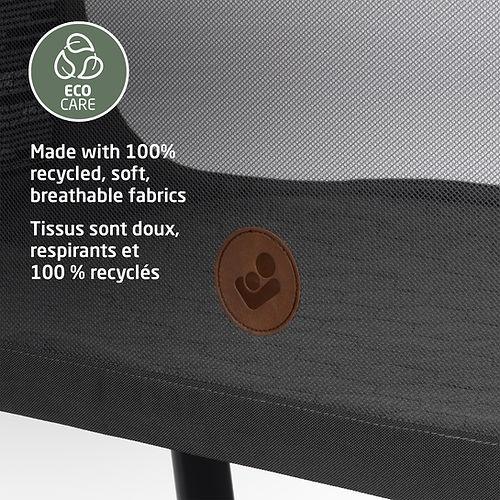 Maxi Cosi Iora Bedside Bassinet in gray recycled-fabric upholstery with Eco Care badge