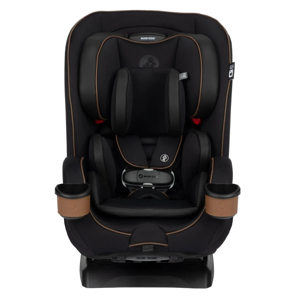 Maxi-Cosi Kani 4-in-1 convertible car seat in black with brown accents and built-in cup holders