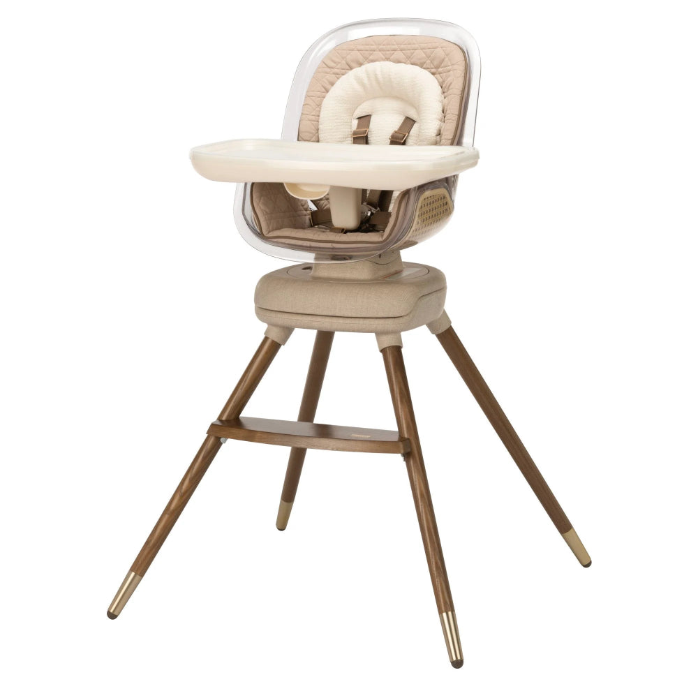Maxi Cosi Kiskadee 360 rotating high chair beige with cream tray and wooden legs