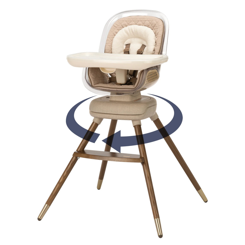 Maxi-Cosi Kiskadee 360 rotating high chair, beige fabric with wood legs