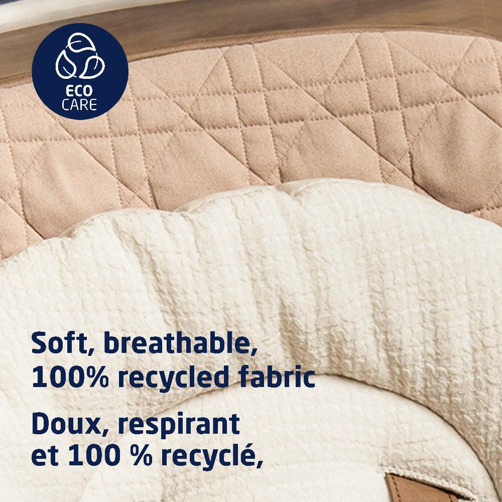 MAXI COSI Kiskadee 360 rotating high chair with beige quilted upholstery and Eco Care badge