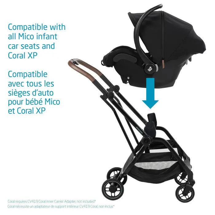 Maxi-Cosi Leona Ultra Compact stroller with black infant car seat attachment