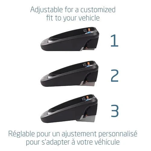 Maxi-Cosi Mico infant car seat base; adjustable vehicle fit in three positions.