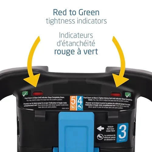 Maxi-Cosi Mico infant car seat base with red-to-green tightening indicators visible