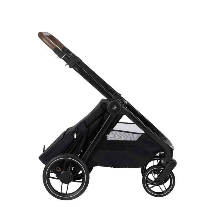 Maxi-Cosi Oxford stroller in black with brown leather handle and large wheels