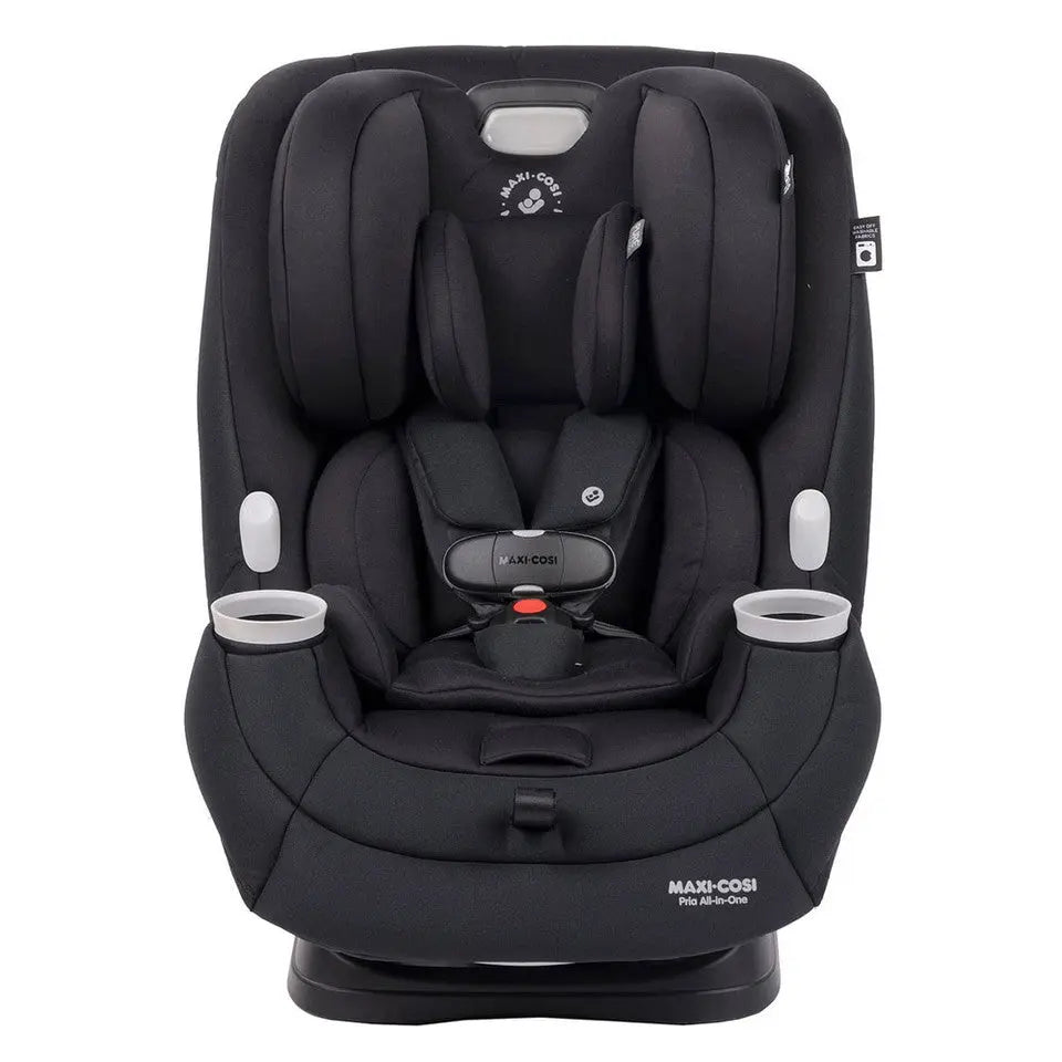 Maxi-Cosi Pria All-In-One Convertible Car Seat in black with dual cup holders and a secured 5-point harness