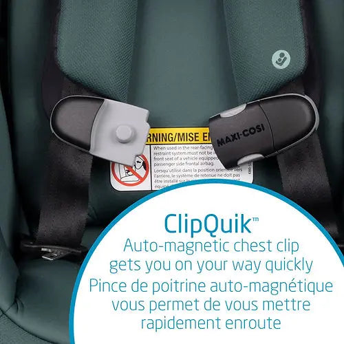 Maxi-Cosi Pria all-in-one convertible car seat with ClipQuik auto-magnetic chest clip attached.