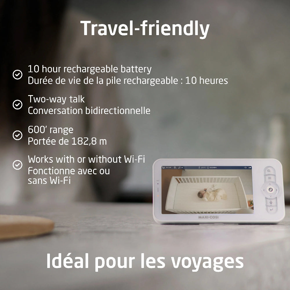 Maxi-Cosi See Pro 360° baby monitor in white; 10h battery, two-way talk, 600 ft range, Wi‑Fi capable