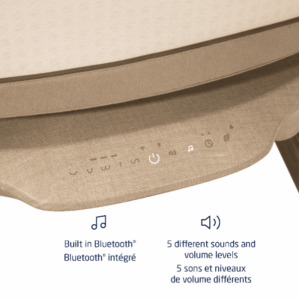 Maxi Cosi Starling Smart Bassinet in beige fabric with built-in Bluetooth and side control panel