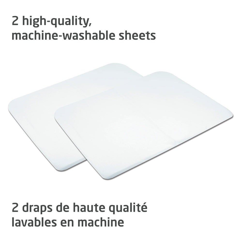 MAXI COSI Swift/Calao Playard sheets set of 2, two white sheets laid flat and machine-washable.