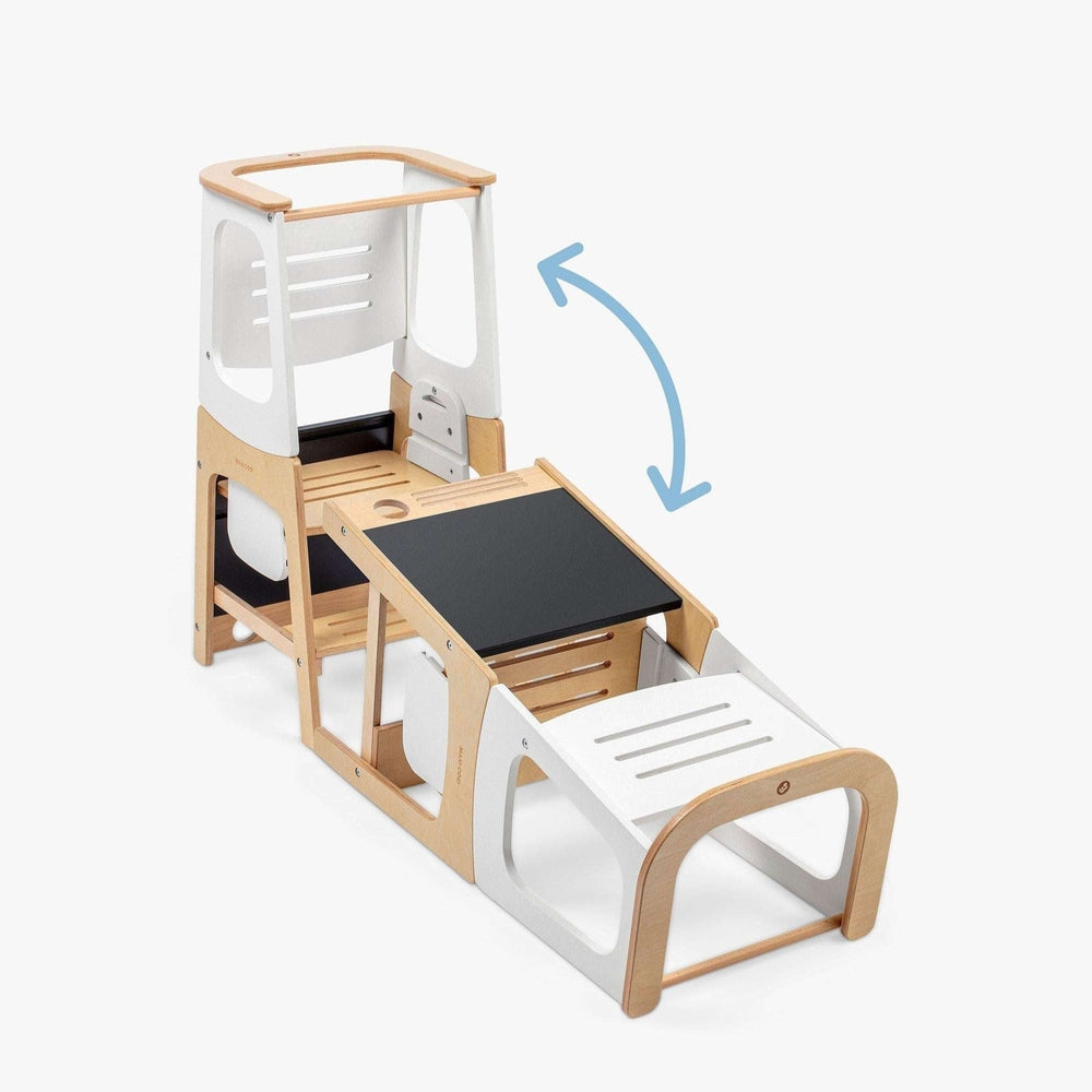 Maxi-Cosi Toucan 3-in-1 learning tower in natural wood and white with adjustable steps for toddlers