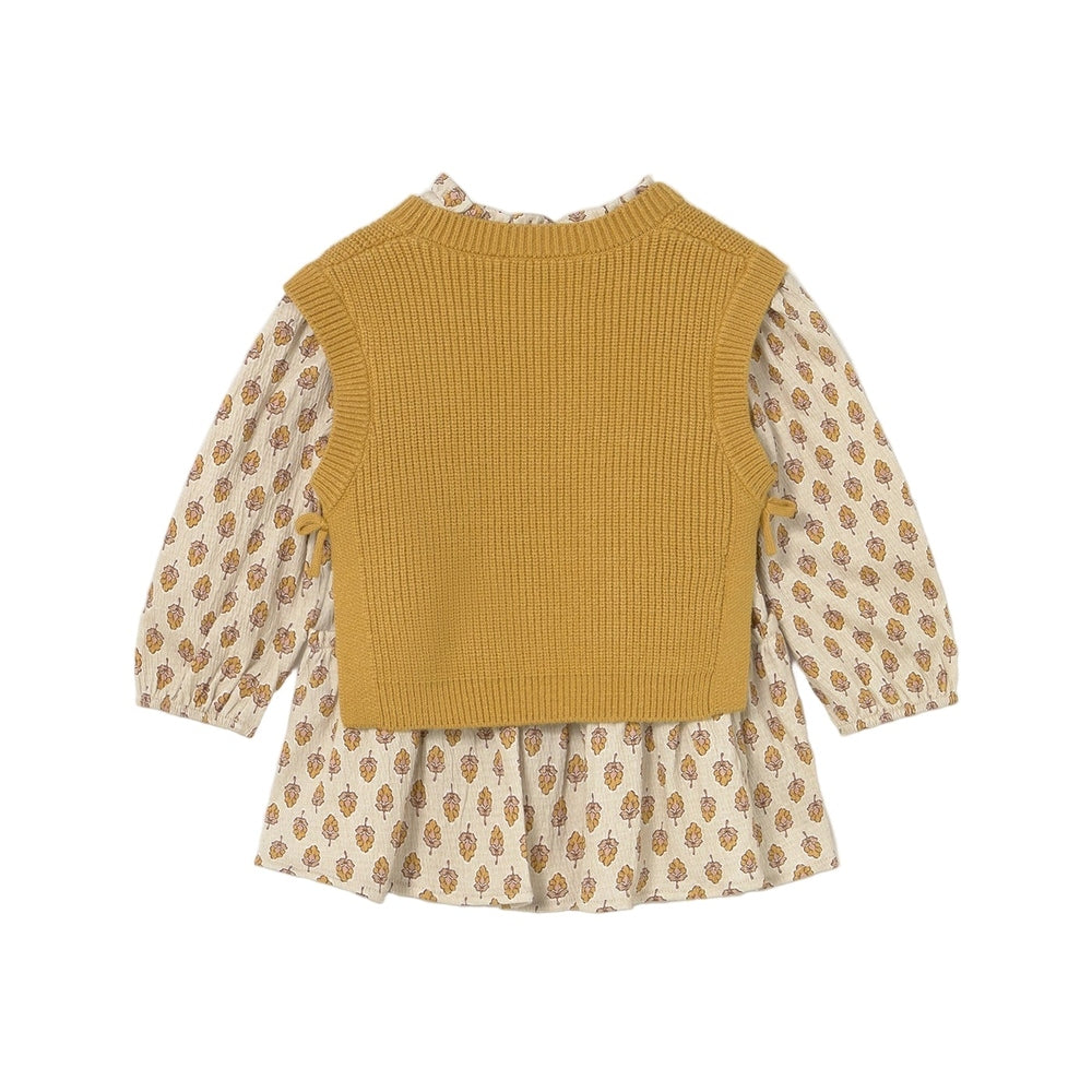 Mayoral Baby Dress With Faux Knit Vest Honey