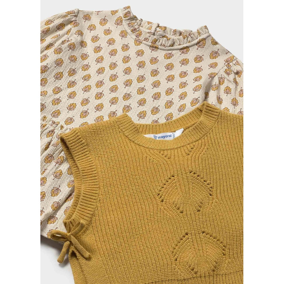 Mayoral Baby Dress With Faux Knit Vest Honey