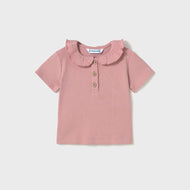 Mayoral Baby Ribbed Polo With Ruffle Collar Rose