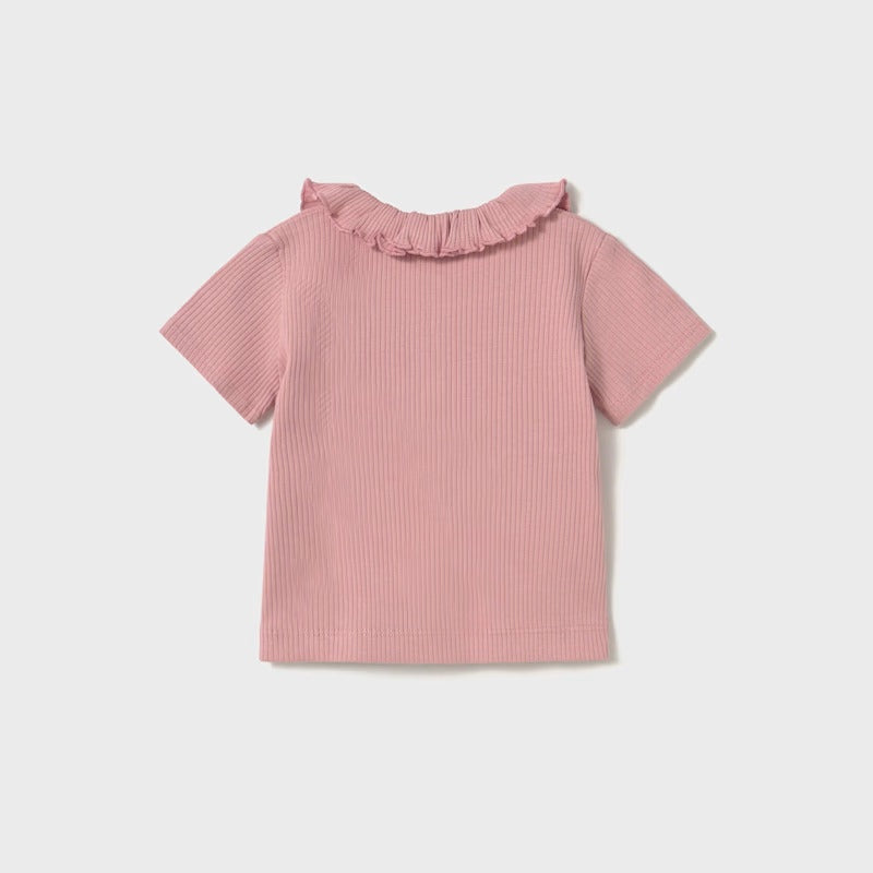 Mayoral Baby Ribbed Polo With Ruffle Collar Rose