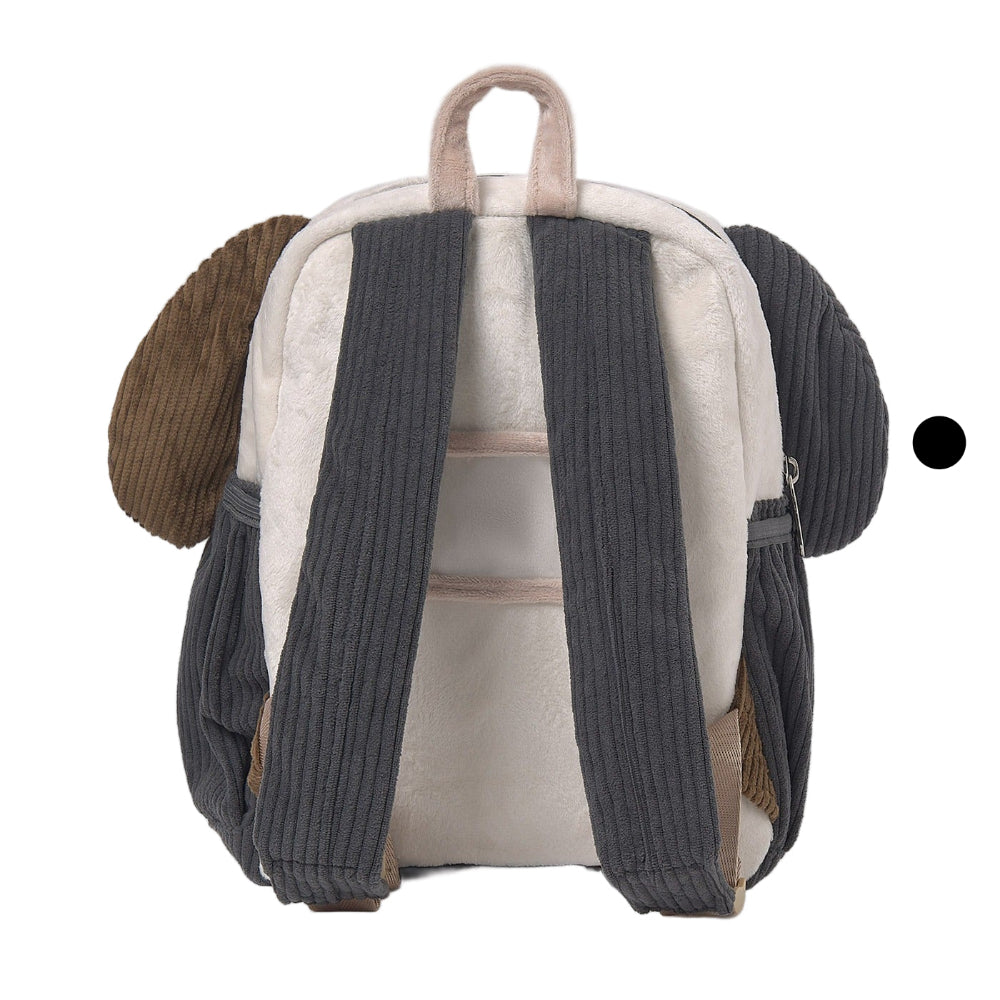 Mayoral backpack plush beige body with dark gray corduroy straps and brown side panels