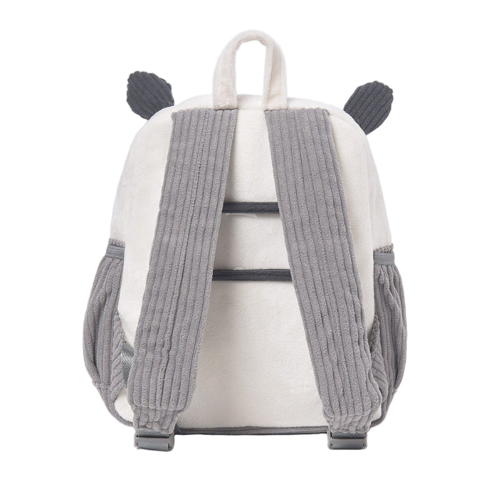 Mayoral backpack plush cream with grey ribbed straps and bear ear accents