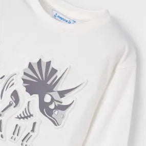 Mayoral cream cotton dinosaur shirt for toddlers with gray graphic