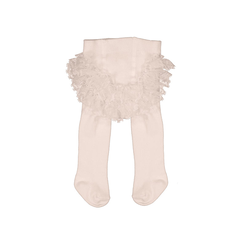 MAYORAL Flounces tights for babies, white knit with large hip ruffle detailing