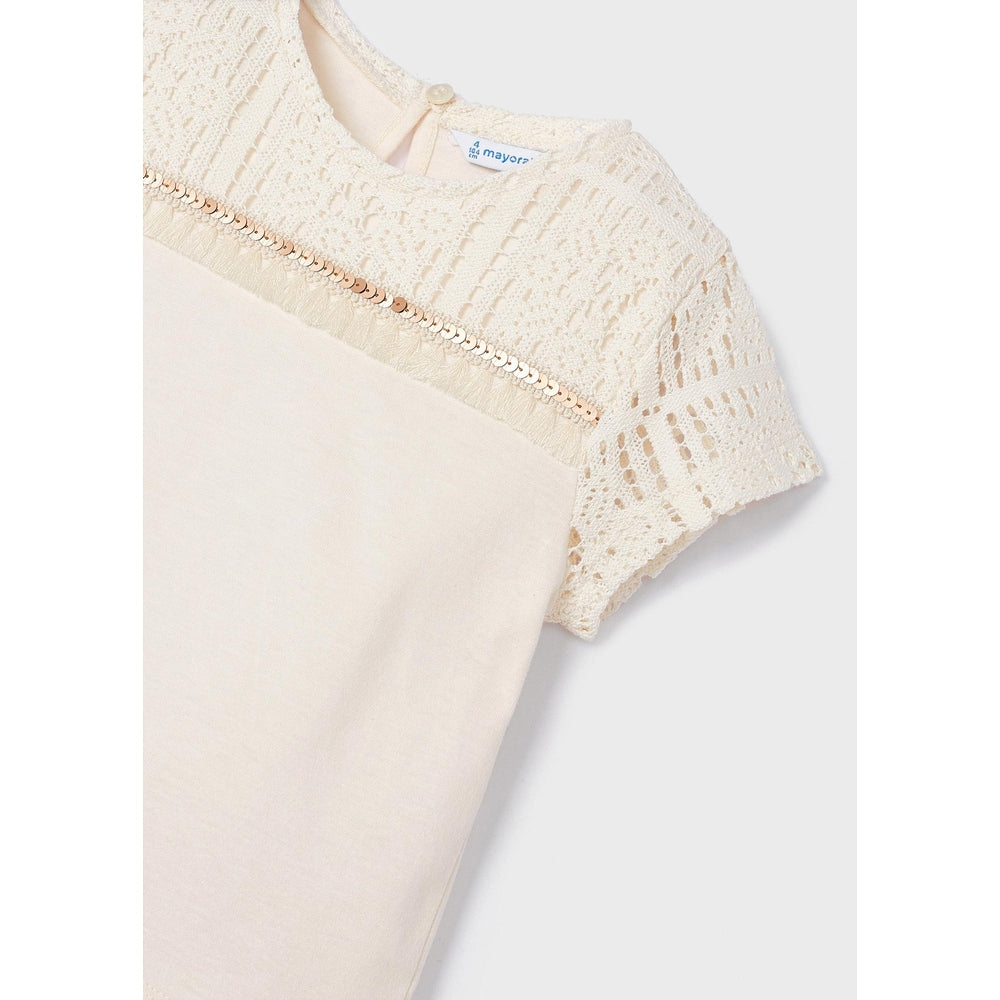 Mayoral Girl Appliques T-Shirt Creamy White