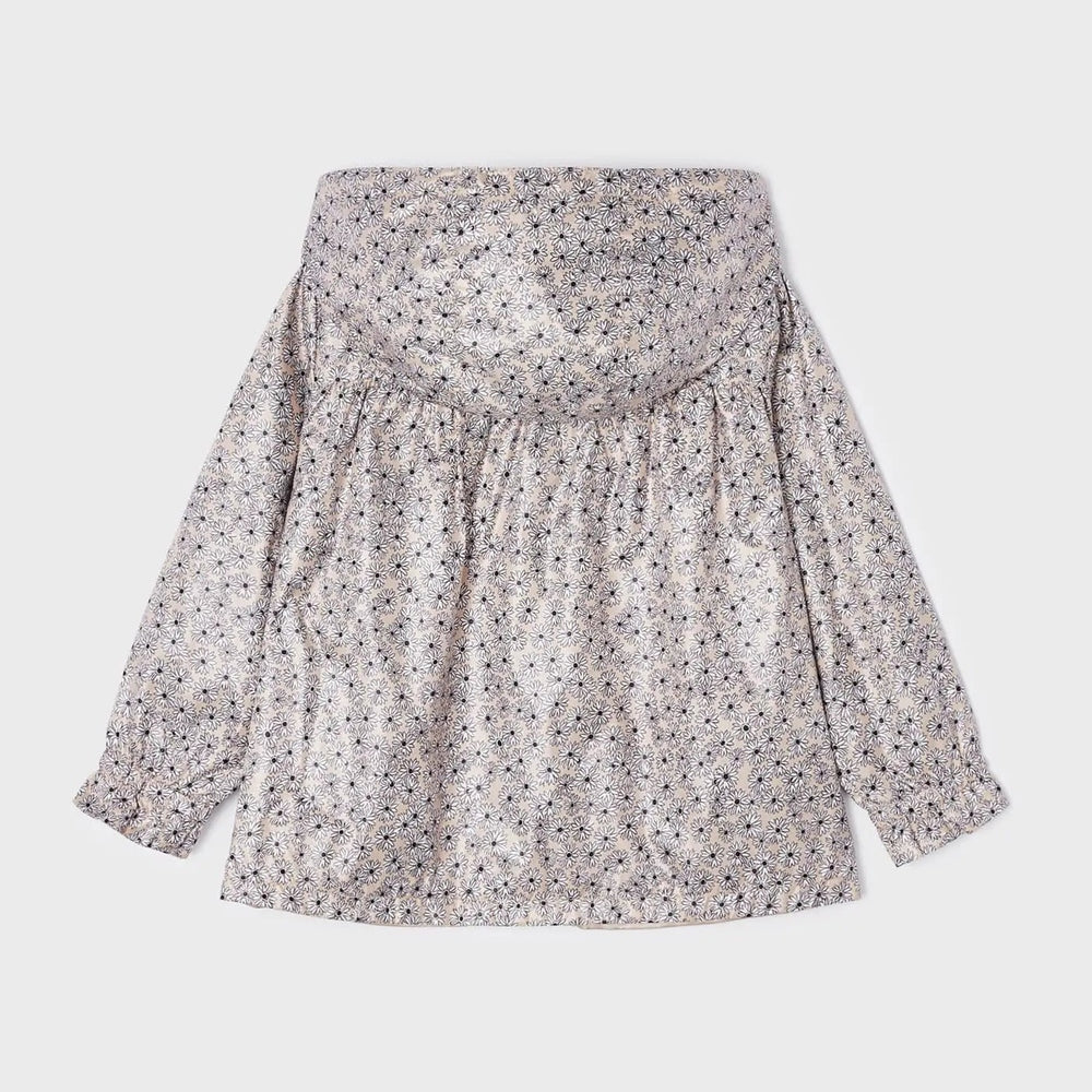 Mayoral Girl Reversible Windbreaker Jacket Almond, almond floral print, laid flat showing long sleeves.