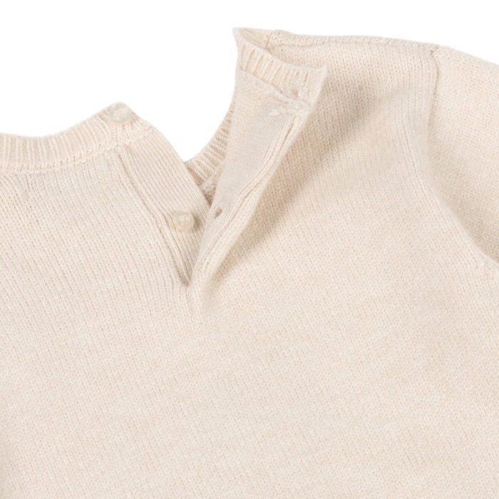 Mayoral cream knit baby outfit with button placket long-sleeve top