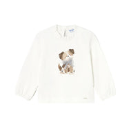 Mayoral Girls Cotton Dog Print Top Shirt Cream