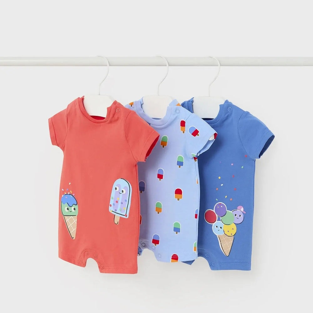 Mayoral Newborn 3-Pack Romper Papaya