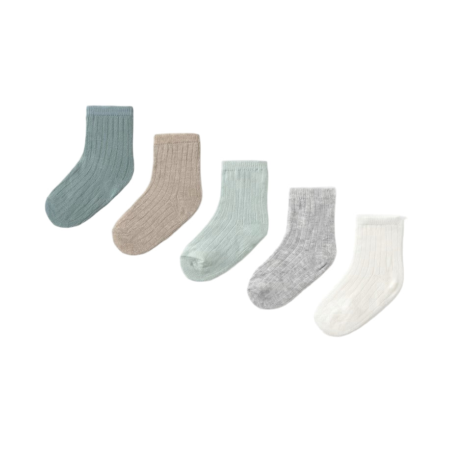 Mayoral newborn socks six-pack in pastel greens, beige, grey, and white