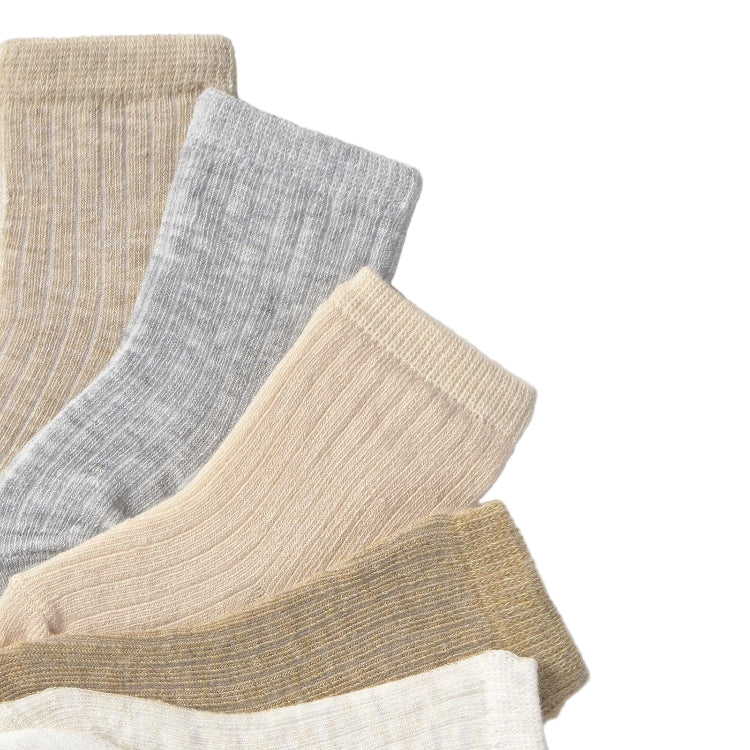 Mayoral newborn socks six-pack in neutral beige, gray, cream tones