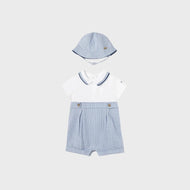 Mayoral Newborn Romper With Hat Seersucker