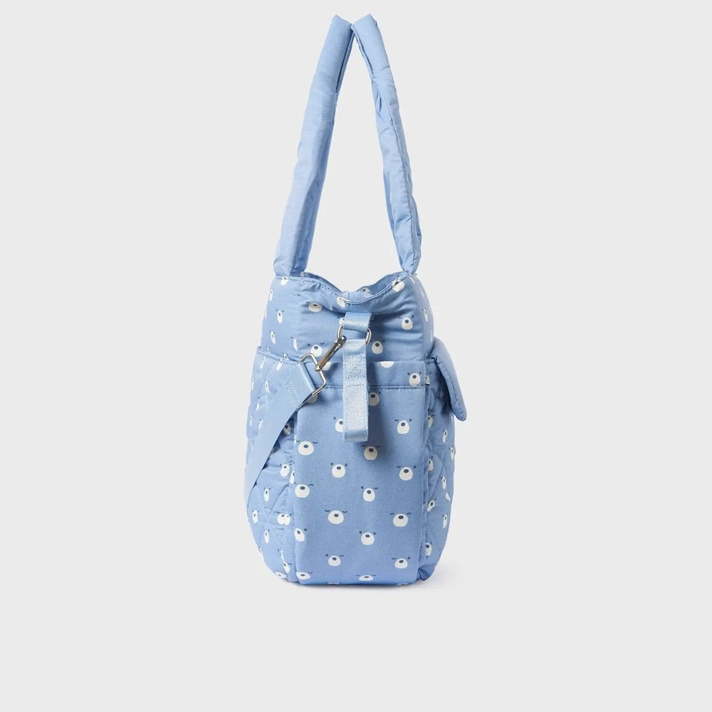 MAYORAL padded diaper bag in light blue with white dots, two padded handles and adjustable strap for easy carry