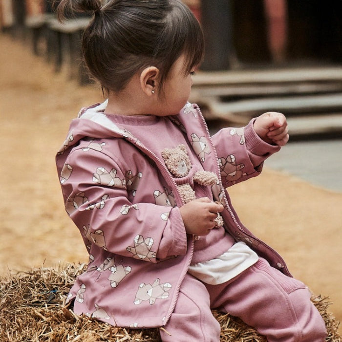 MAYORAL Teddy Bear Tracksuit in orchid pink; toddler outfit with matching jacket and plush bear appliqué