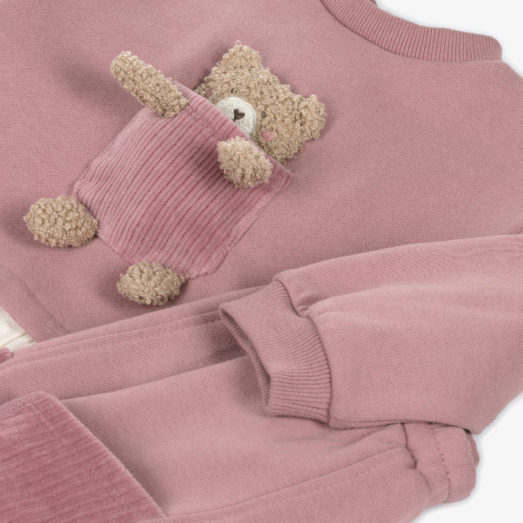 MAYORAL Teddy Bear Tracksuit orchid pink with beige plush bear pocket detail