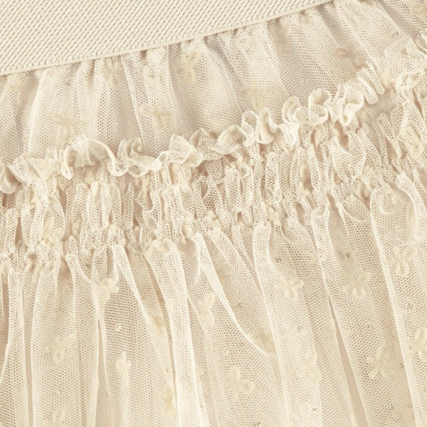 Mayoral tulle skirt almond in ivory with floral embroidery and elastic waist