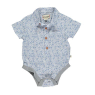 Me & Henry Helford Blue Floral Woven Onesie