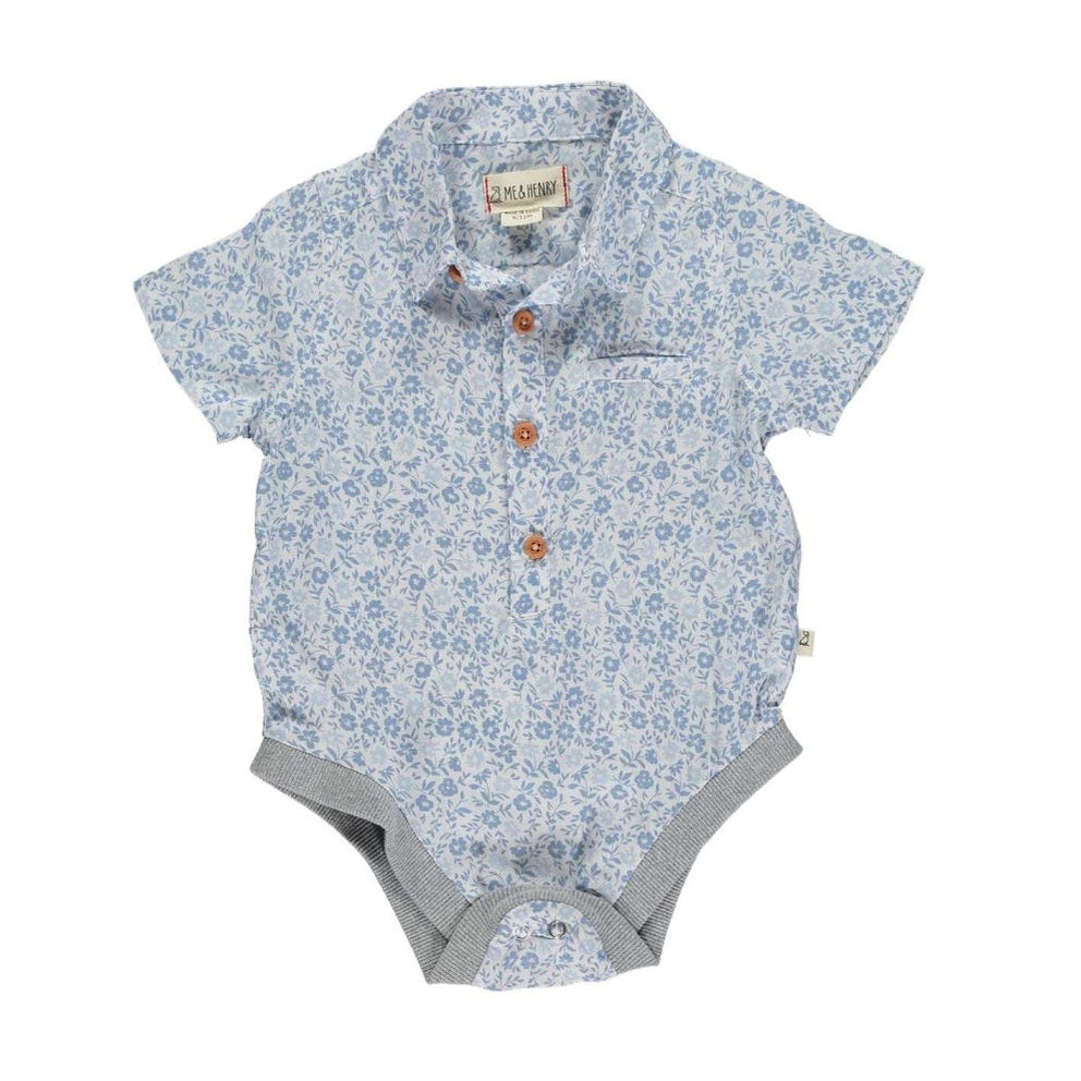 Me & Henry Helford Blue Floral Woven Onesie