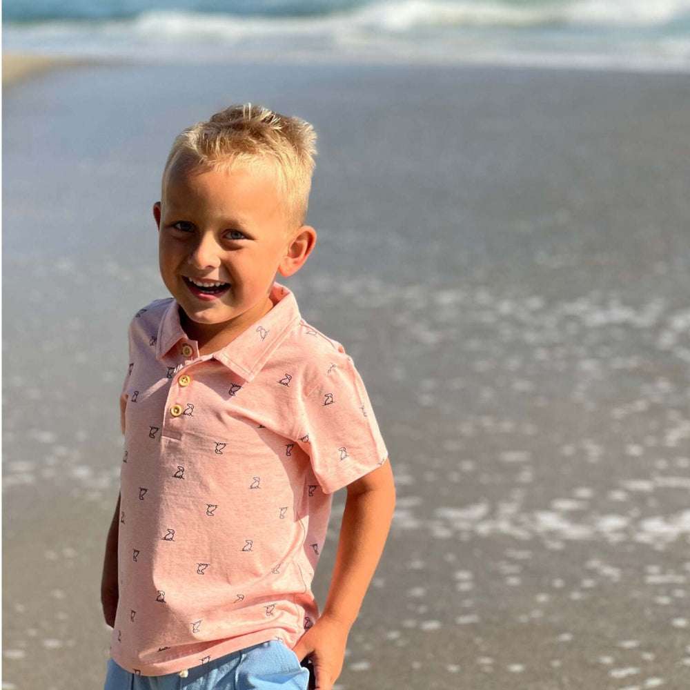 Me & Henry Polreath Henry print polo shirt peach for boys, short-sleeve