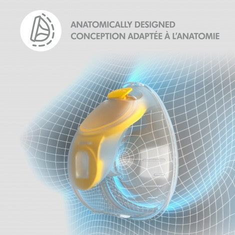 Medela Freestyle hands-free double electric breast pump in yellow and gray.