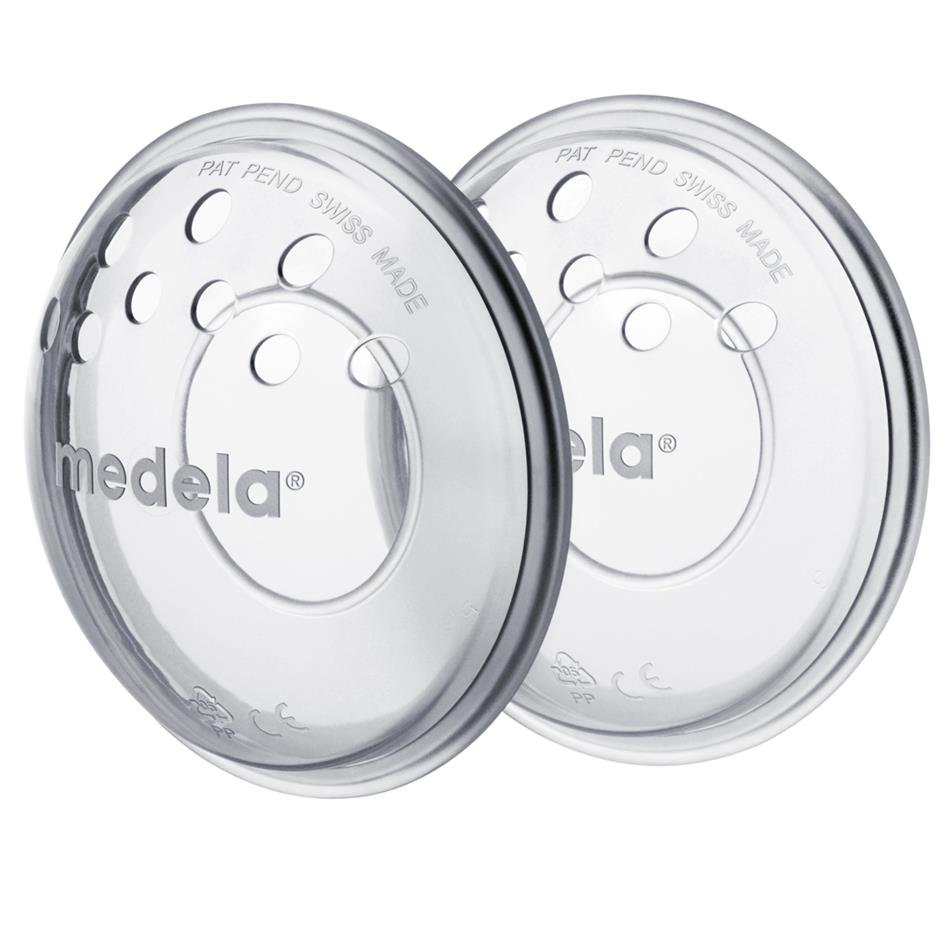 Medela breast shields, soft shell sore nipples, clear plastic, 2-pack