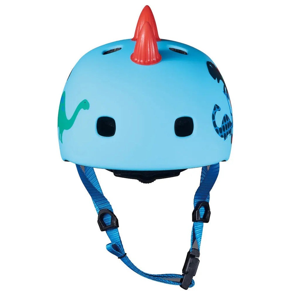 Micro Helmet V2 Scootersaurus for kids, blue with dinosaur prints and adjustable blue straps