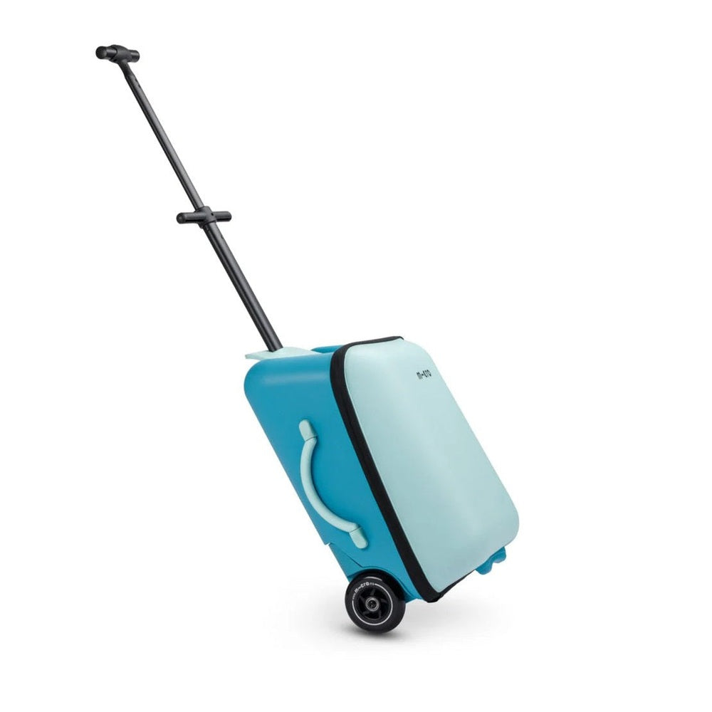 Micro Luggage Eazy Allrounder suitcase in blue with teal accents and retractable handle