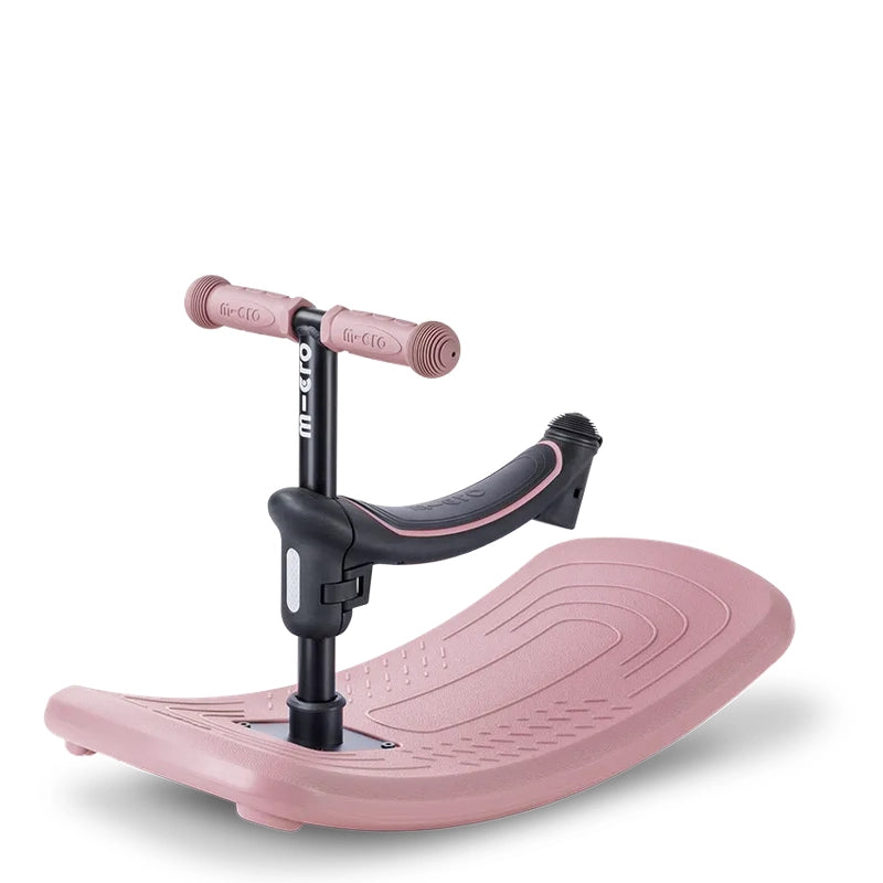 Micro Rock & Go LED Scooter in pink with black stem, upright pose shows textured deck and secure T-bar grips.