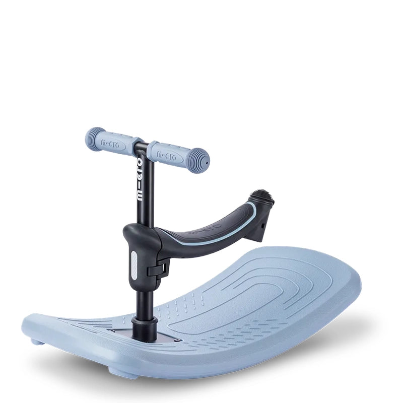 Micro Rock & Go Led Scooter in light blue with T-bar handles and textured deck for stability.