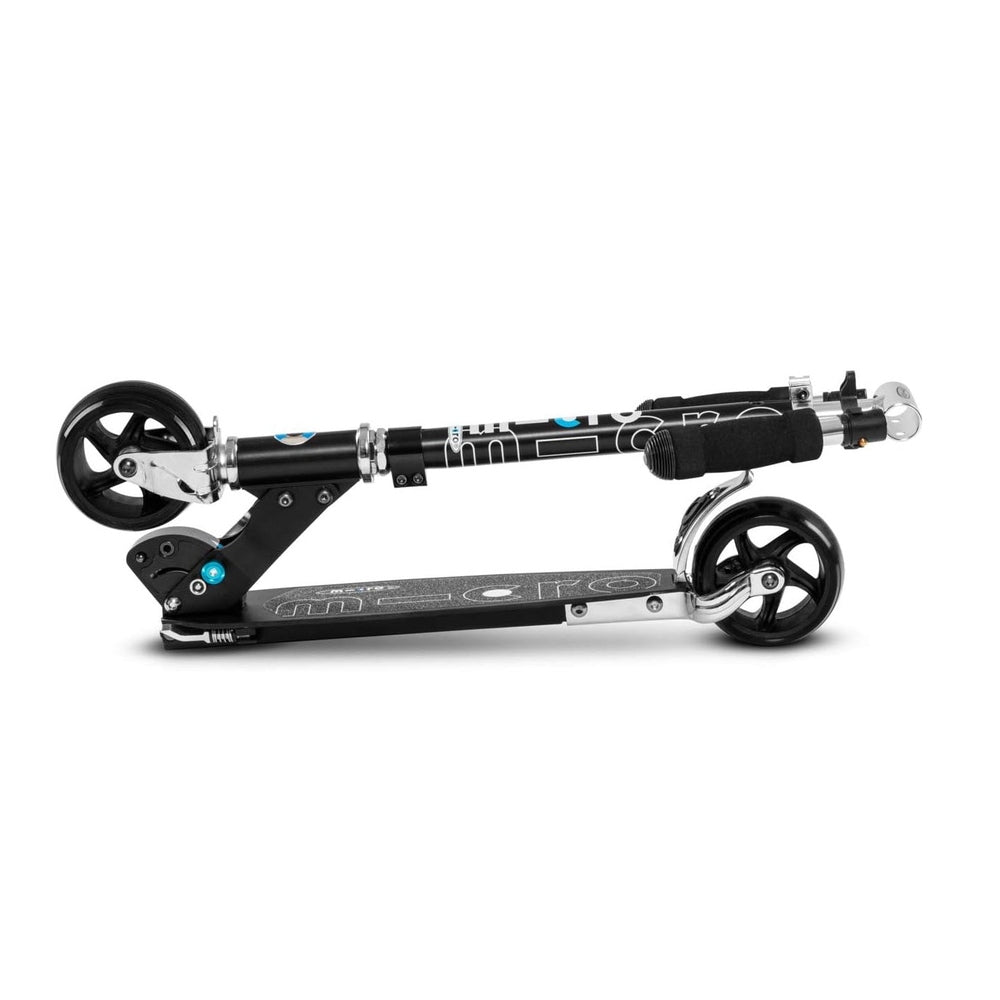 MICRO Rocket Extra Wide Wheels Scooter Black, folded for compact storage